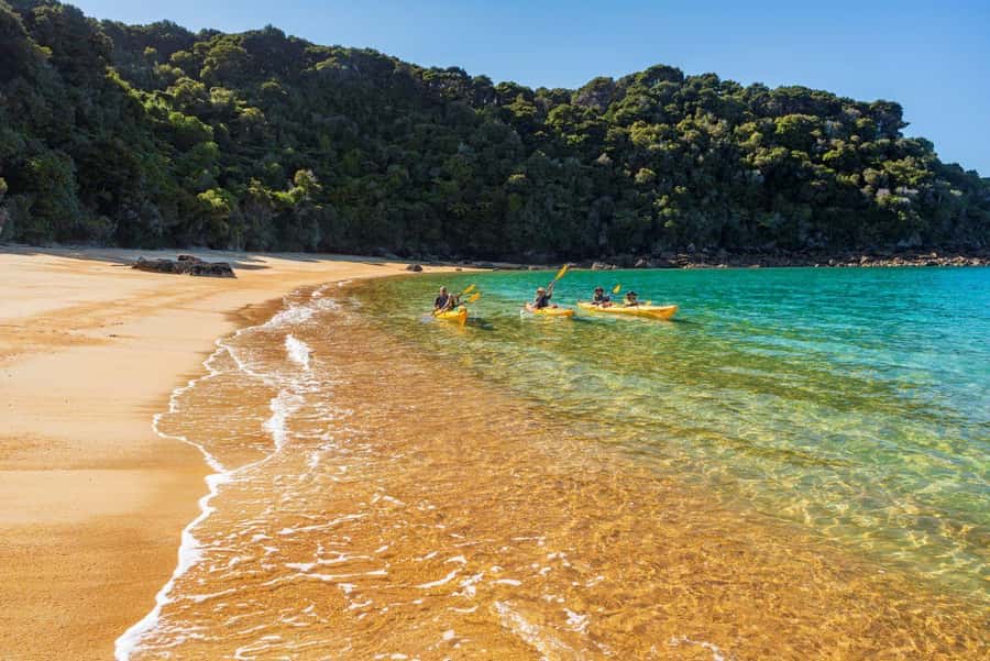 Abel Tasman National Park: Cruise, Kayak, & Hike Tour - Paddling across Astrolabe Roadstead to Adele Island