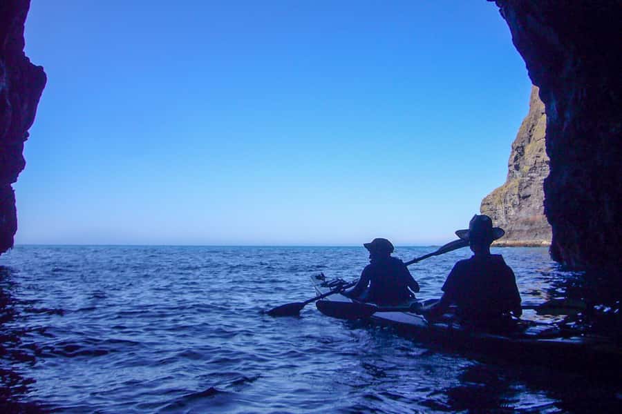 Akaroa: 4WD Safari and Guided Sea-Kayaking Experience - The kayak route beneath volcanic cliffs