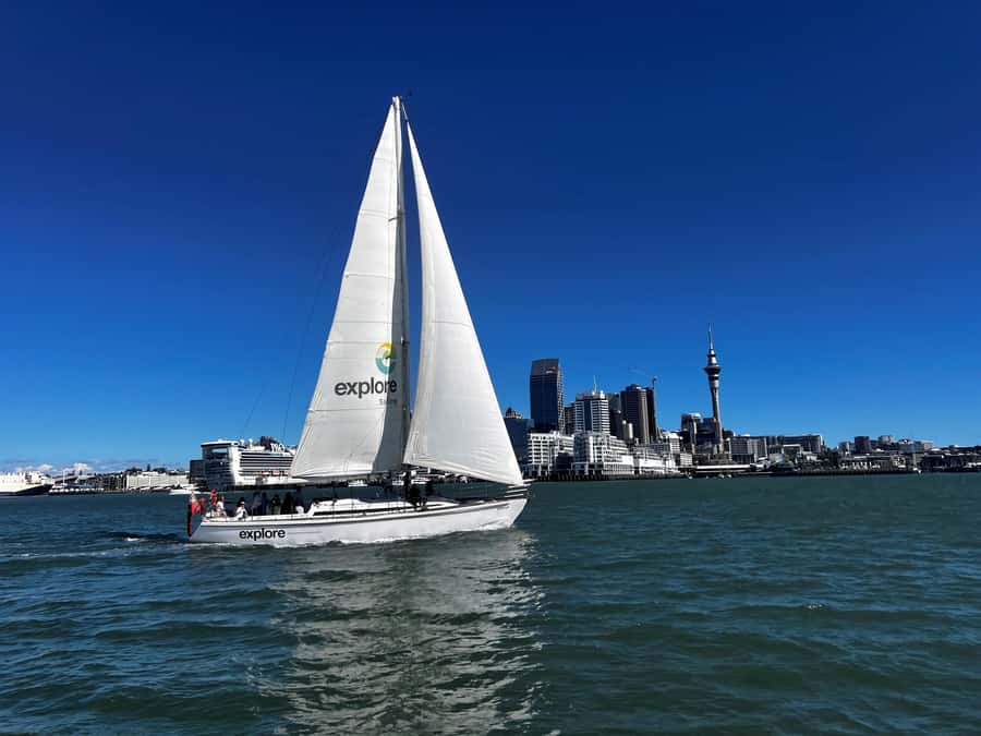 Auckland Harbour 1.5-Hour Sailing Cruise - The first views: Sky Tower and the city waterfront