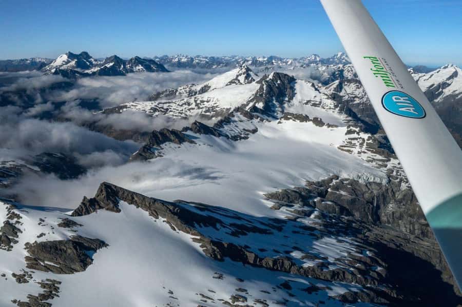 From Queenstown: Milford Sound Flight and Cruise with Lunch - The first 40 minutes: glaciers, canyons, and film country