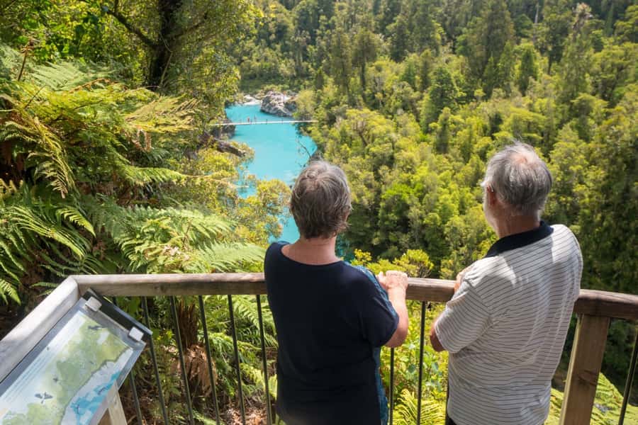Greymouth: Hokitika Gorge and Tree Top Walkway Half-Day Tour - Crossing the Swing Bridge at Hokitika Gorge