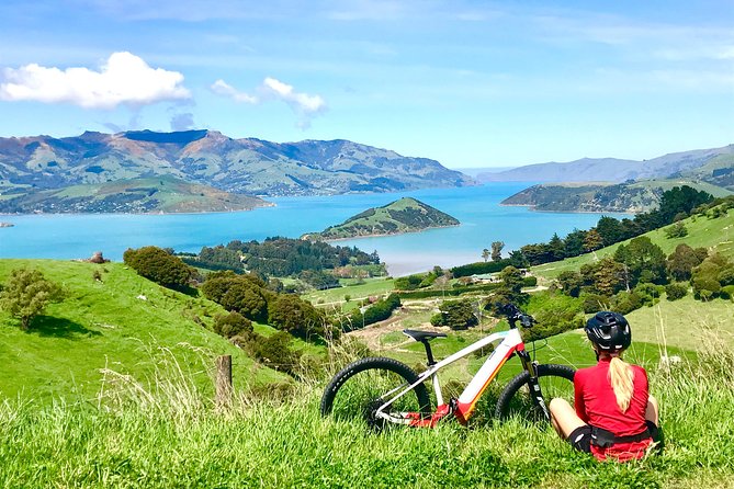 Lava Loop- Guided electric mountain bike tour in Akaroa - Climbing above Akaroa Harbour