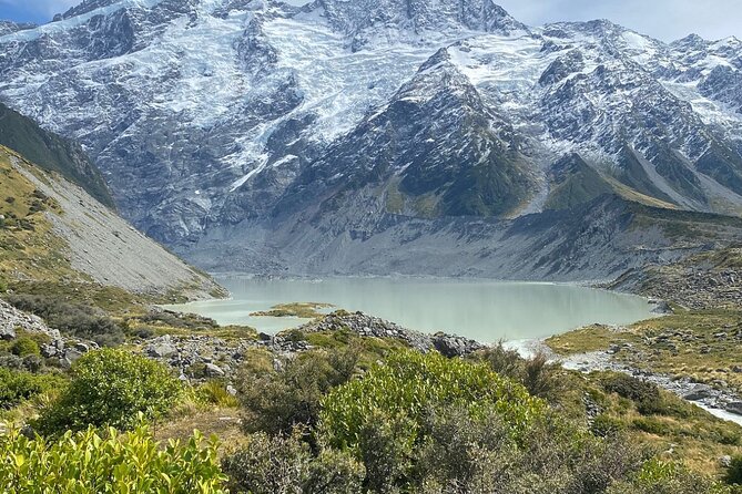 Mt. Cook Full Day Group Tour via Tekapo from Christchurch - Lake Pukaki frames Aoraki/Mount Cook