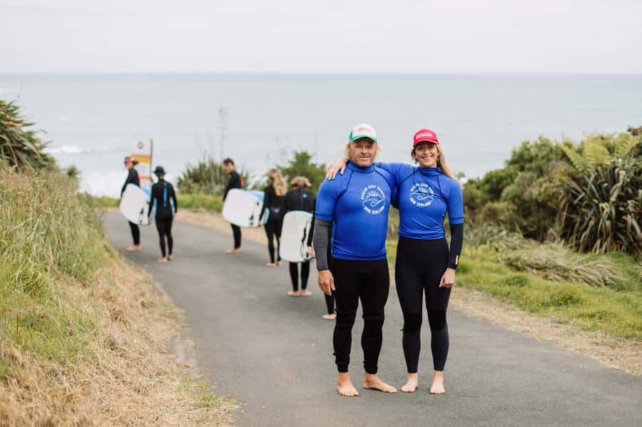 Raglan: Group Surf Lesson - Starting at Ngarunui Beach with a Board and Wetsuit