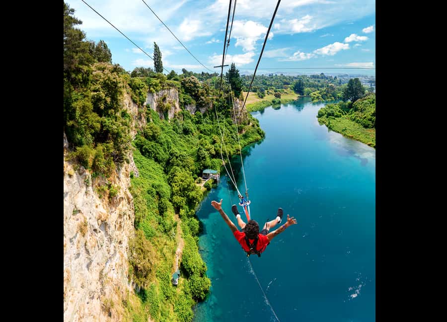Taupō: Bungy Jump and Swing Combo - Arriving at the 47-meter Waikato River platform
